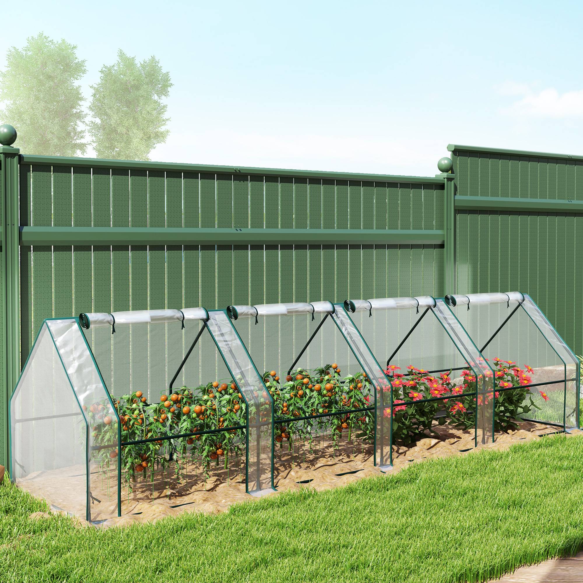 ComfortXL - Serre tunnel basse en acier et PVC 360 x 90 x 90 cm transparente avec 4 portes zippées pour potager urbain - Image 8
