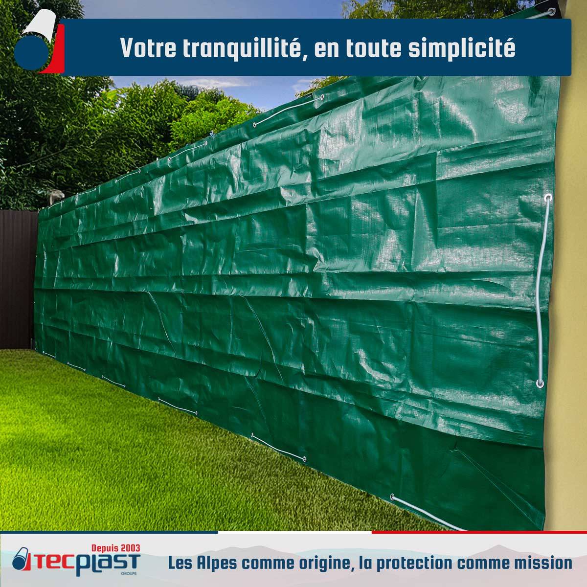Bâche Brise Vue 3x5 m HQ250BV Verte et Marron - Haute Performance - Brise vent occultant - Pare vue jardin TECPLAST - Imagen 2