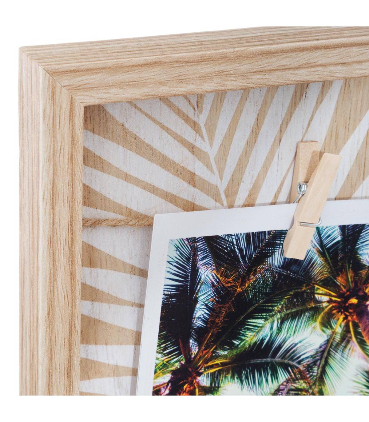 Porte Photos mural en Bois avec suspension cordes et pinces 48 x 48 cm - Imagen 2