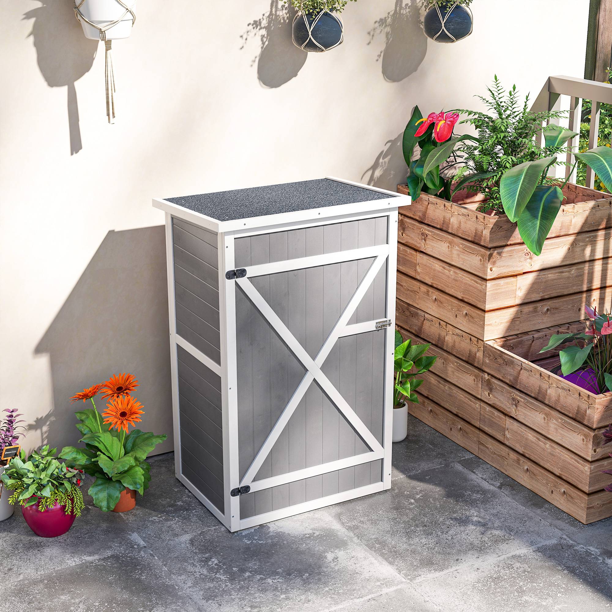 Abri de jardin résistant aux intempéries avec étagères, 75 x 56 x 115 cm, gris - Image 9