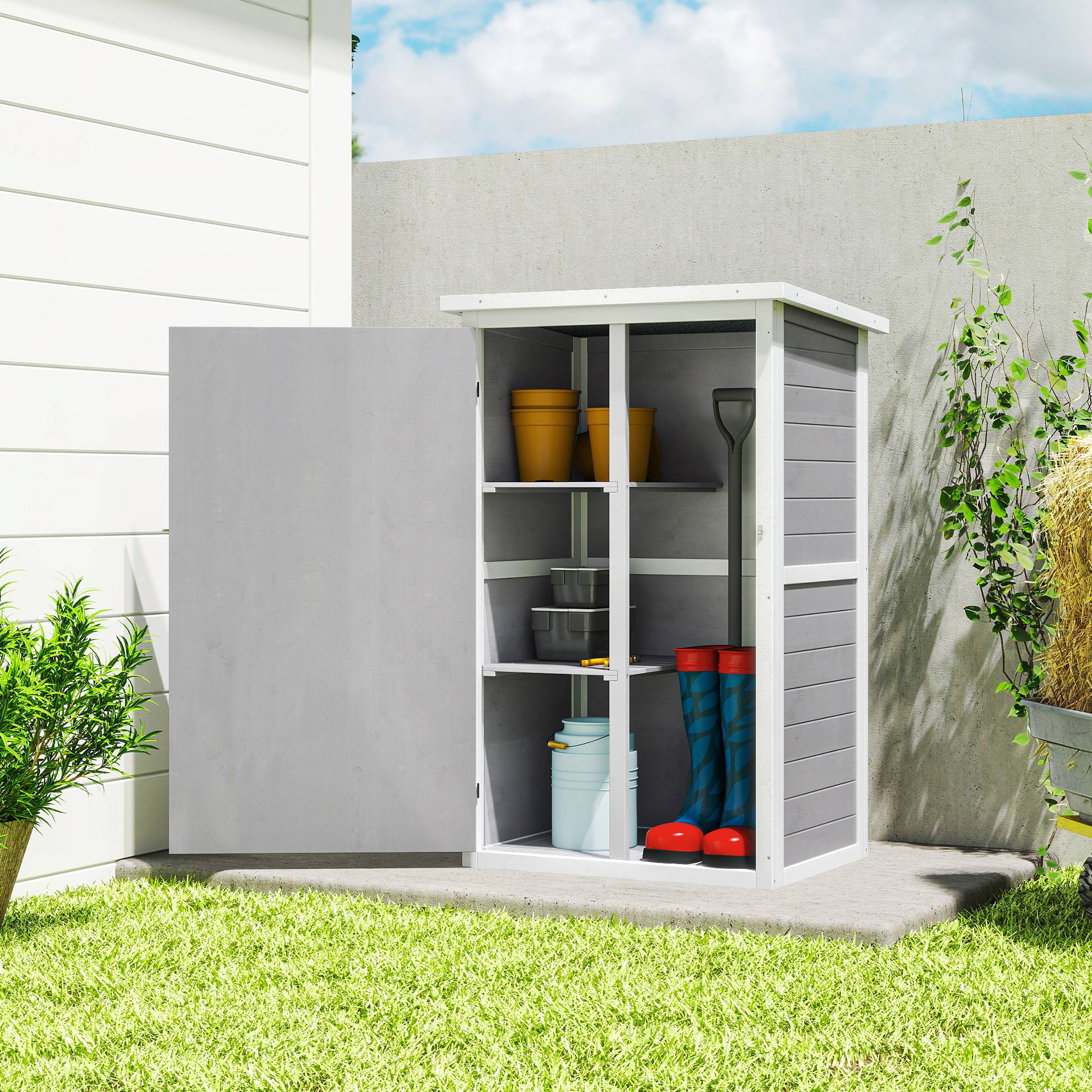 Abri de jardin résistant aux intempéries avec étagères, 75 x 56 x 115 cm, gris - Image 4