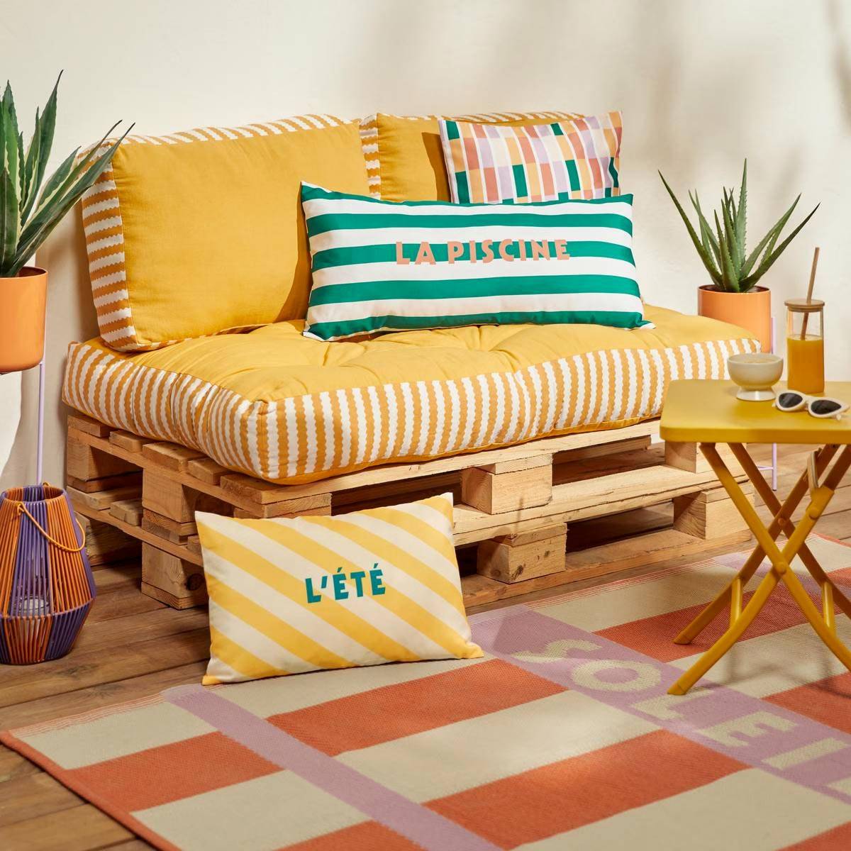 Coussin Palette Extérieur "Poolside" 40x60cm Jaune - Image 3
