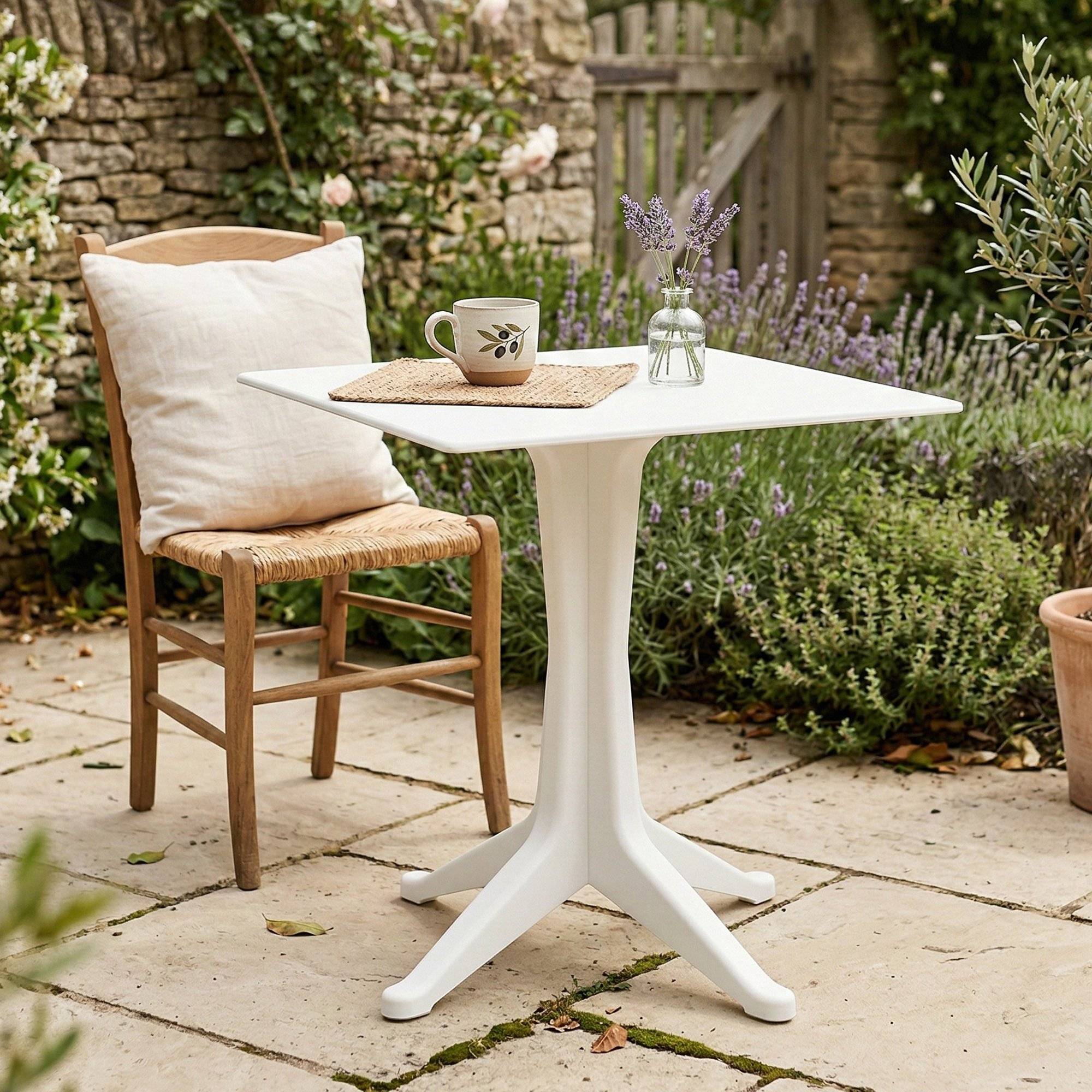 Dmora - Table d'extérieur Dmondel, Étagère carrée fixe, Table de jardin polyvalente, 100% Made in Italy, 70x70h72 cm, Blanc - Dmora - Imagen 2