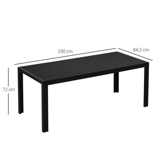 Table de jardin aluminium 120x70 cm, plateau polywood, noire, résistante aux intempéries, design moderne - Image 3