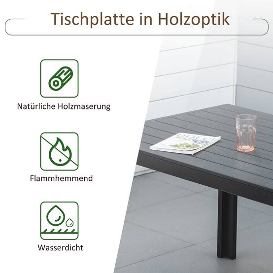 Table de jardin aluminium 120x70 cm, plateau polywood, noire, résistante aux intempéries, design moderne - Image 5