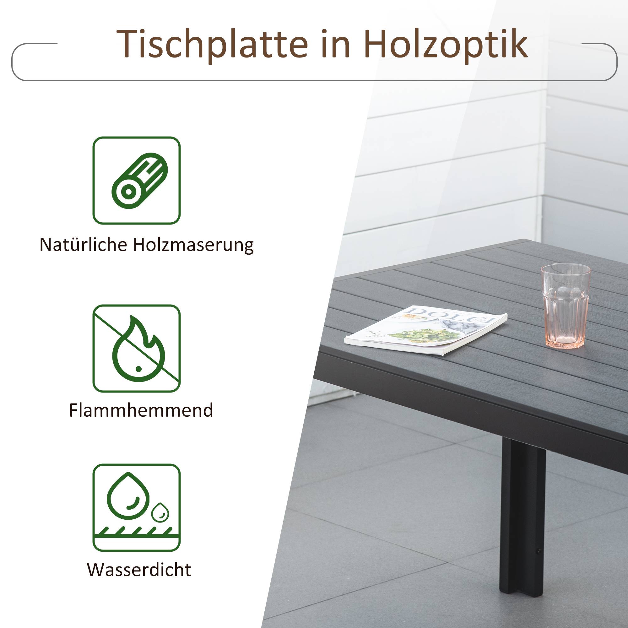 Table de jardin aluminium 120x70 cm, plateau polywood, noire, résistante aux intempéries, design moderne - Image 5