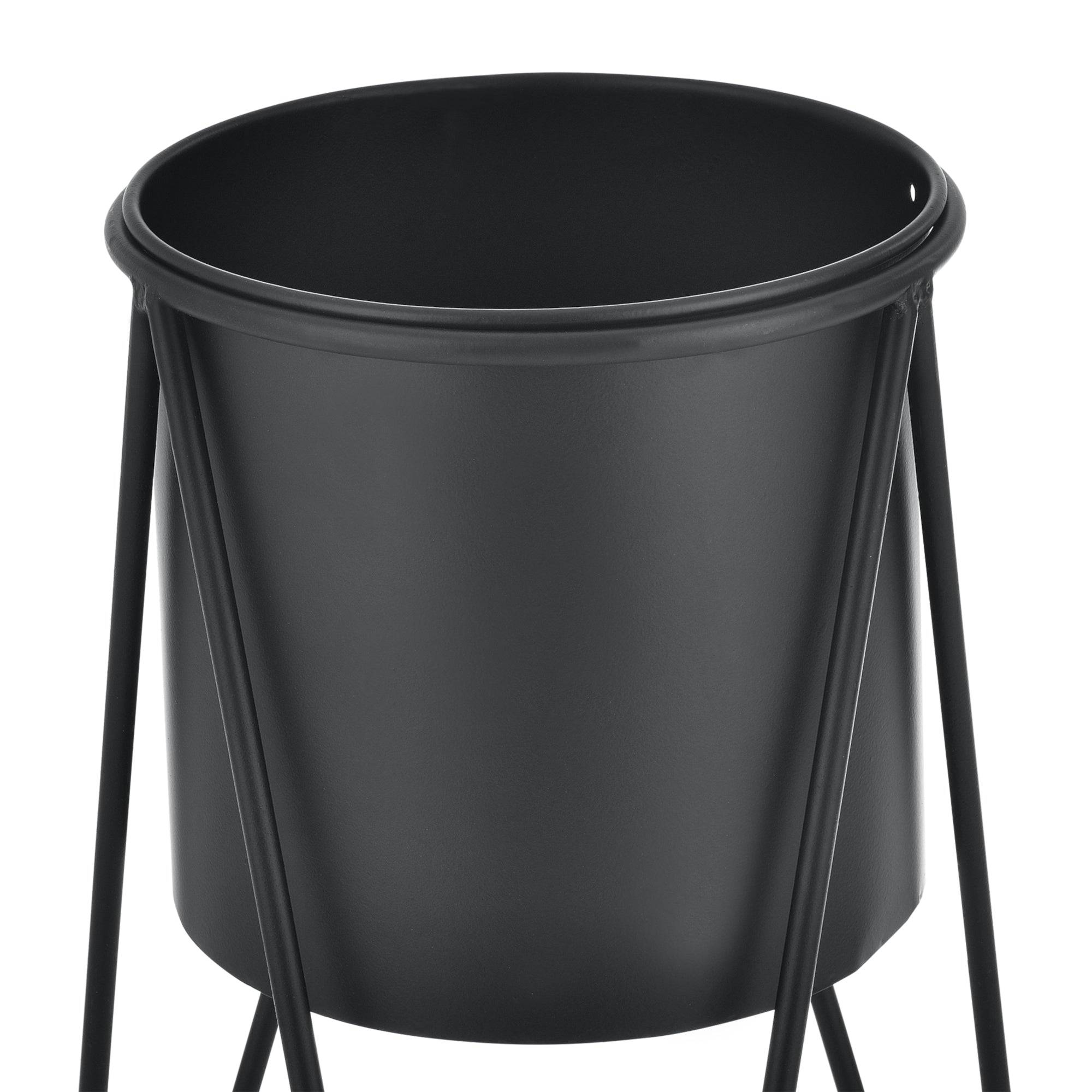 Helloshop26 - Set de 2 supports de plante cache pot pot de fleur bac à fleurs vase métal noir - Imagen 2