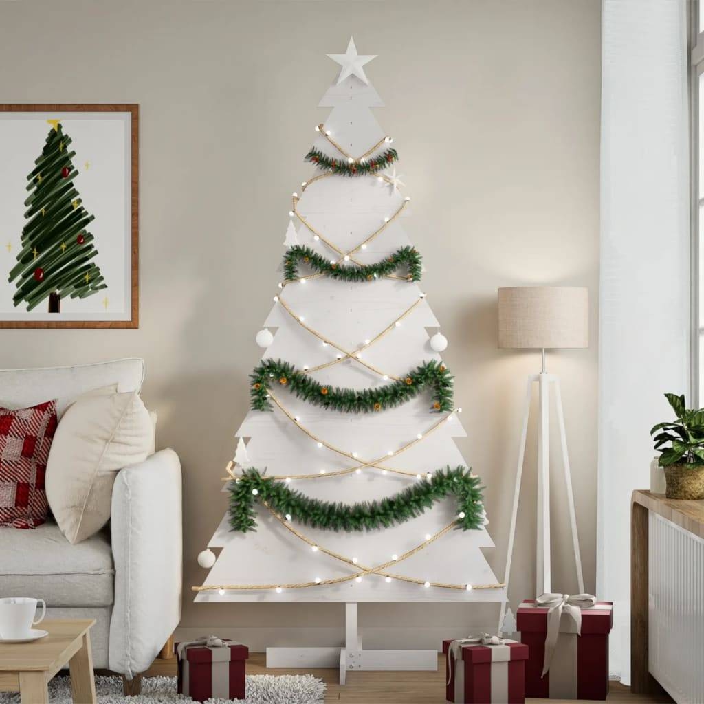 Sapin de Noël en Bois Pin Massif Décoration Intérieure 180 cm Blanc – ComfortXL Outdoor Living - Image 1