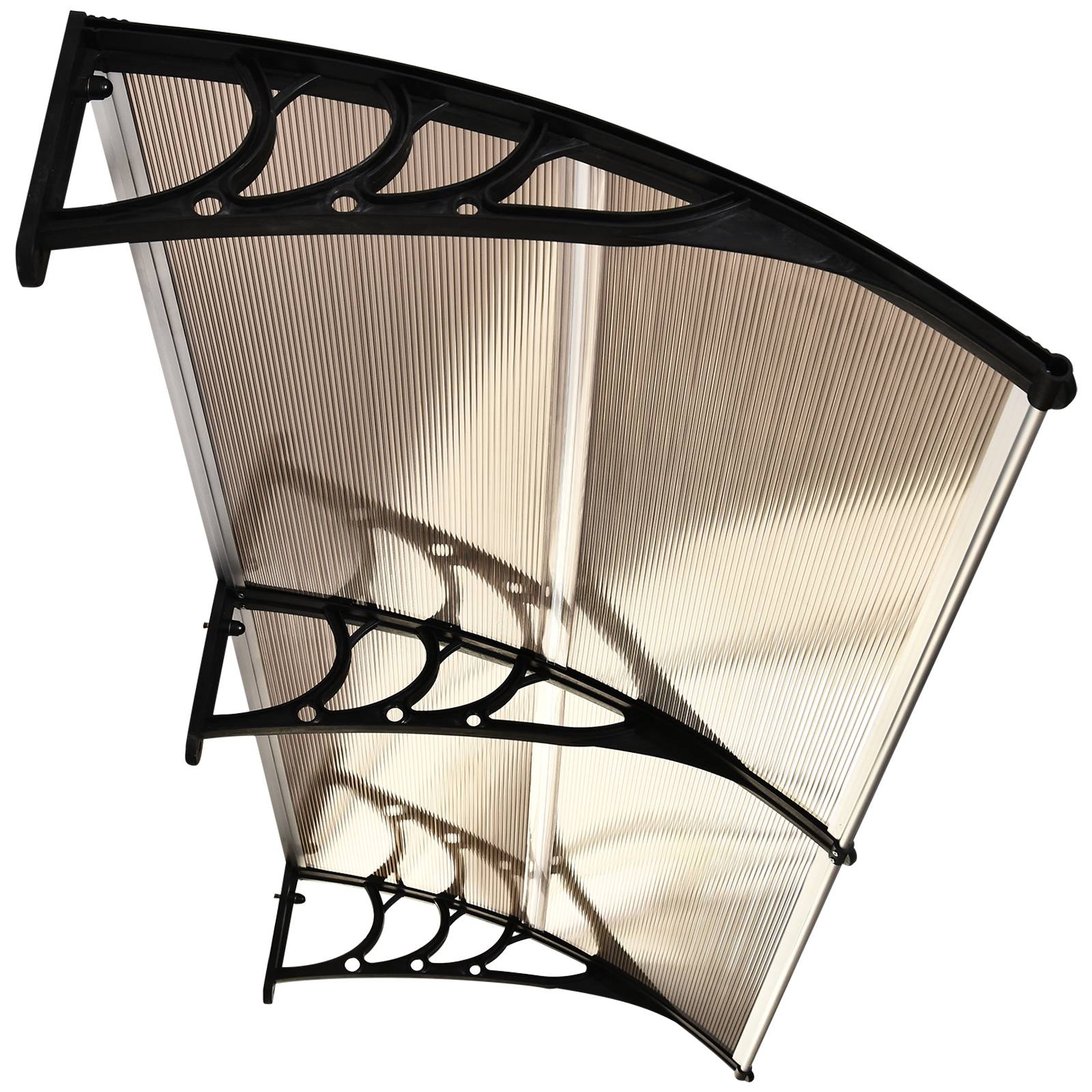 Outsunny - Auvent marquise de porte design voûté arrondi dim. 195L x 80l x 23H cm polycarbonate fumé brun plastique noir - Outsunny - Imagen 7