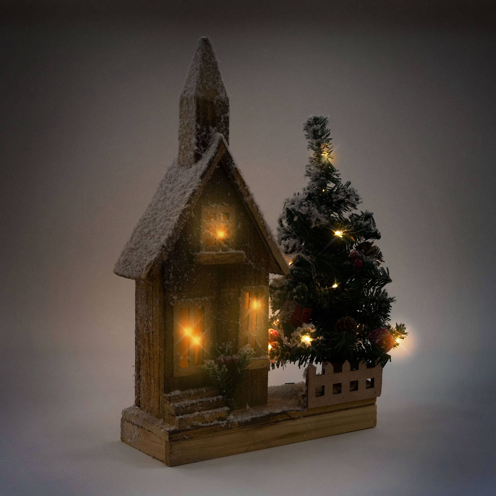 Ecd-Germany - Maison de Noël décoration hiver LED ornement en bois avec minuterie 27x11x44 cm - Imagen 6