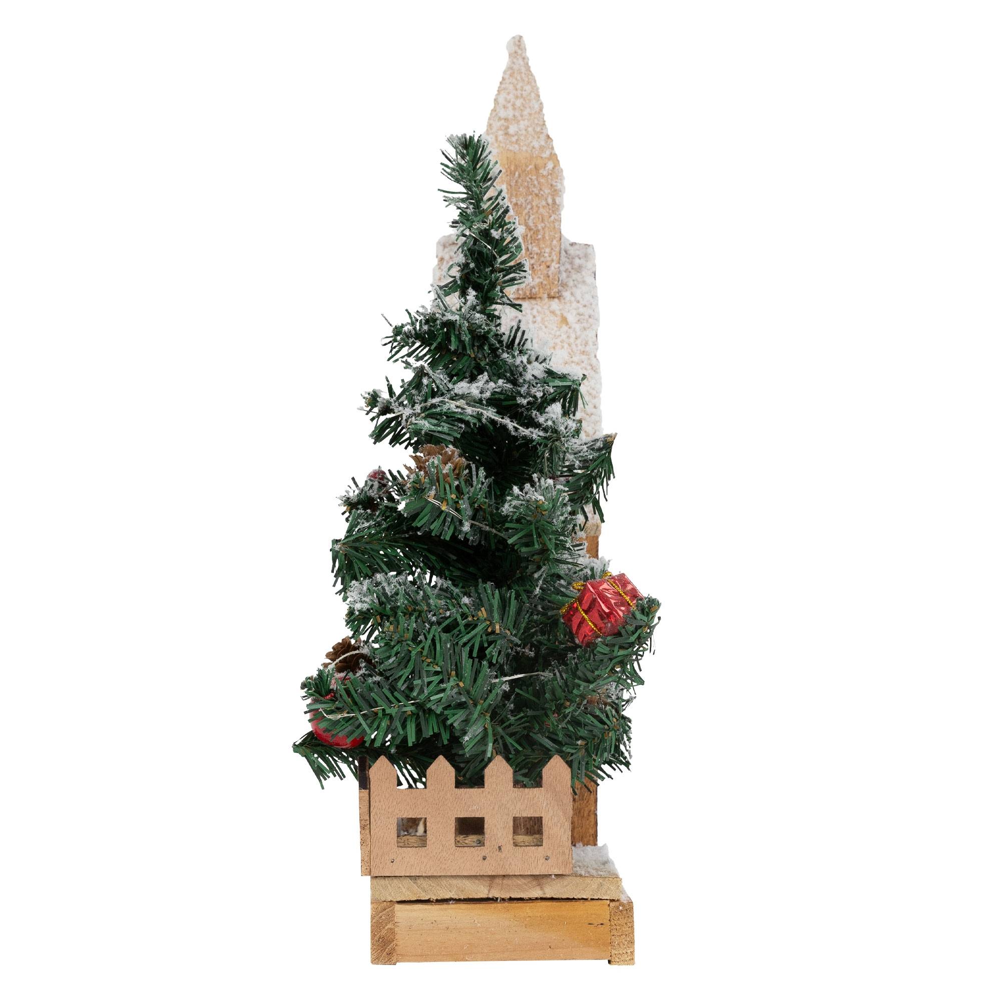 Ecd-Germany - Maison de Noël décoration hiver LED ornement en bois avec minuterie 27x11x44 cm - Imagen 3