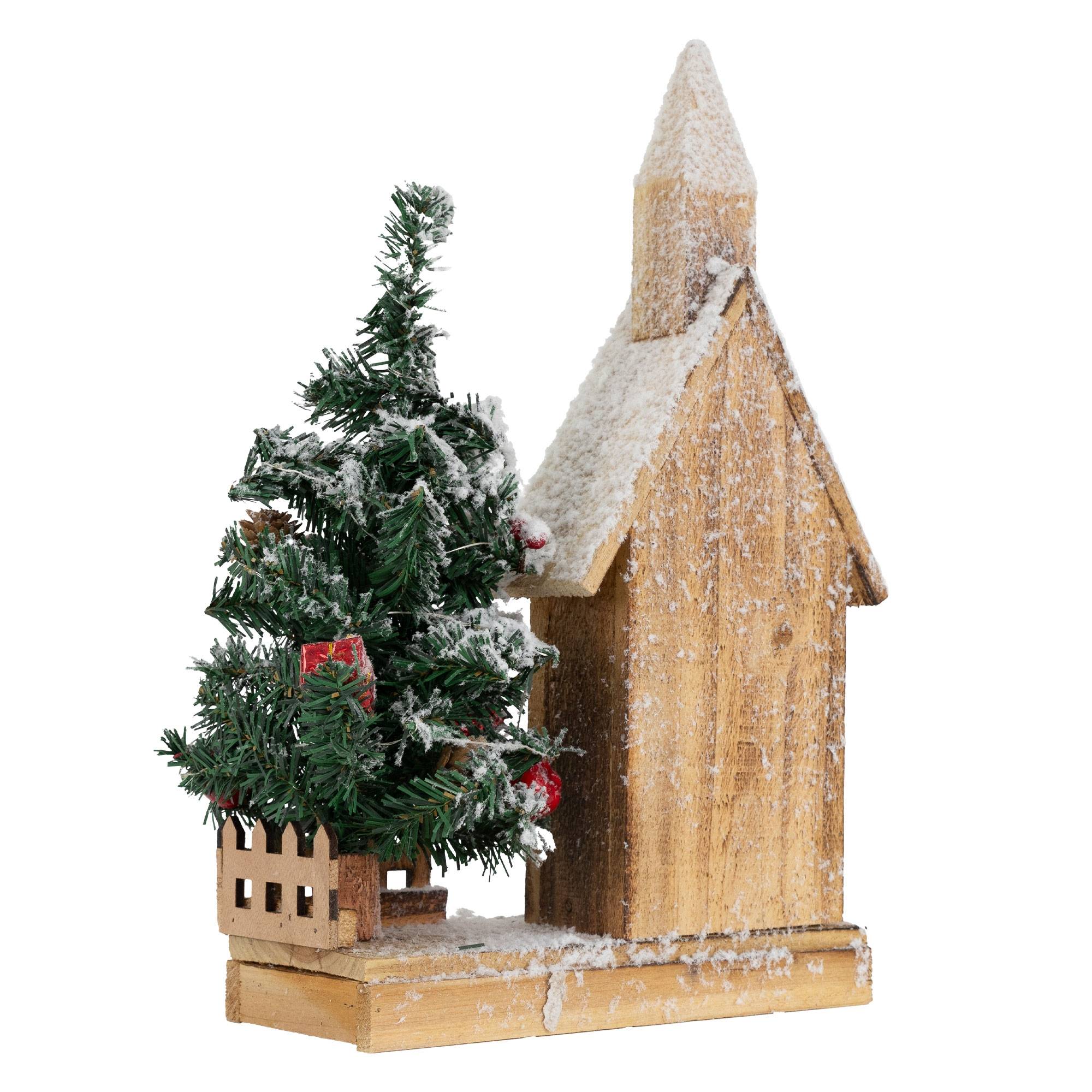 Ecd-Germany - Maison de Noël décoration hiver LED ornement en bois avec minuterie 27x11x44 cm - Imagen 4