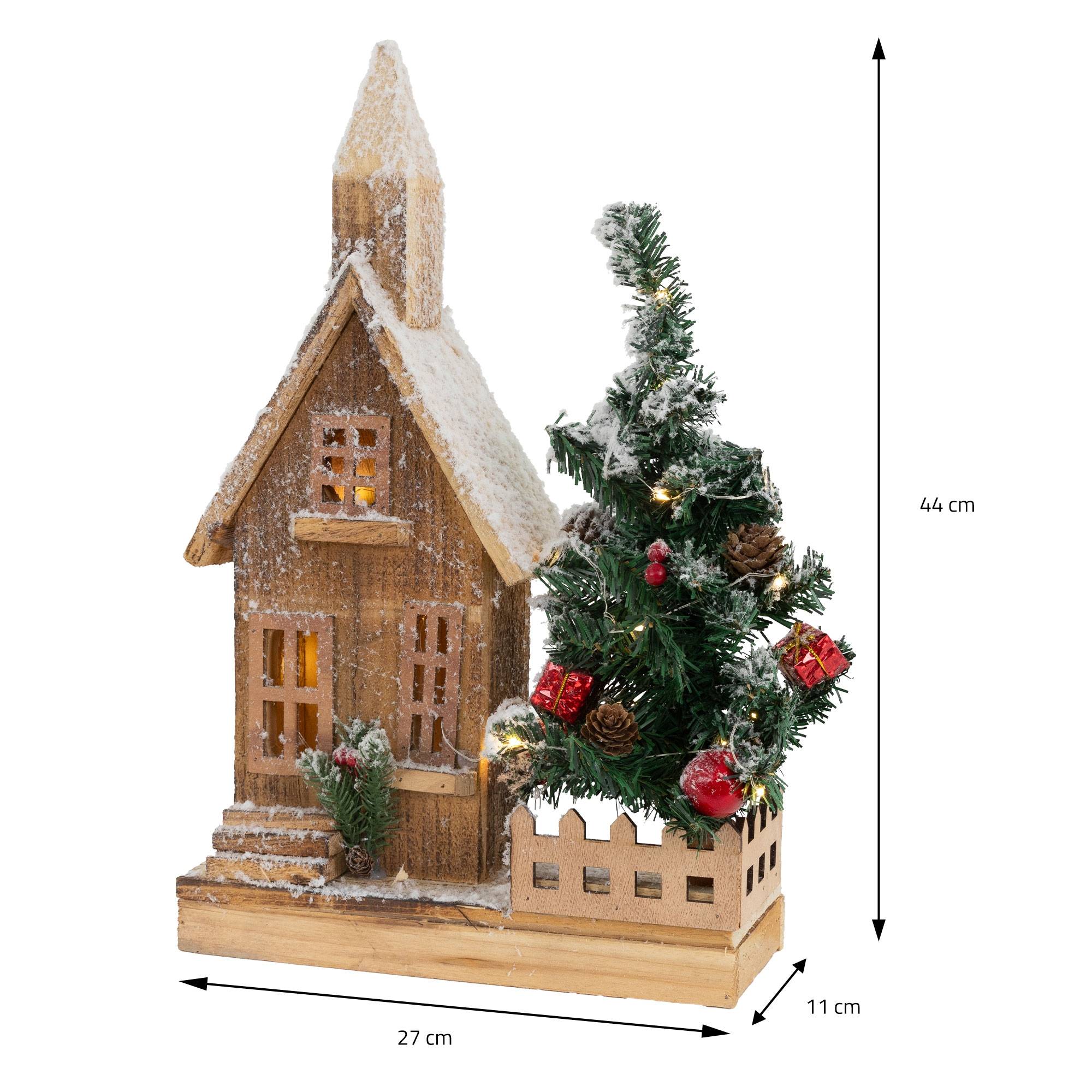 Ecd-Germany - Maison de Noël décoration hiver LED ornement en bois avec minuterie 27x11x44 cm - Imagen 7