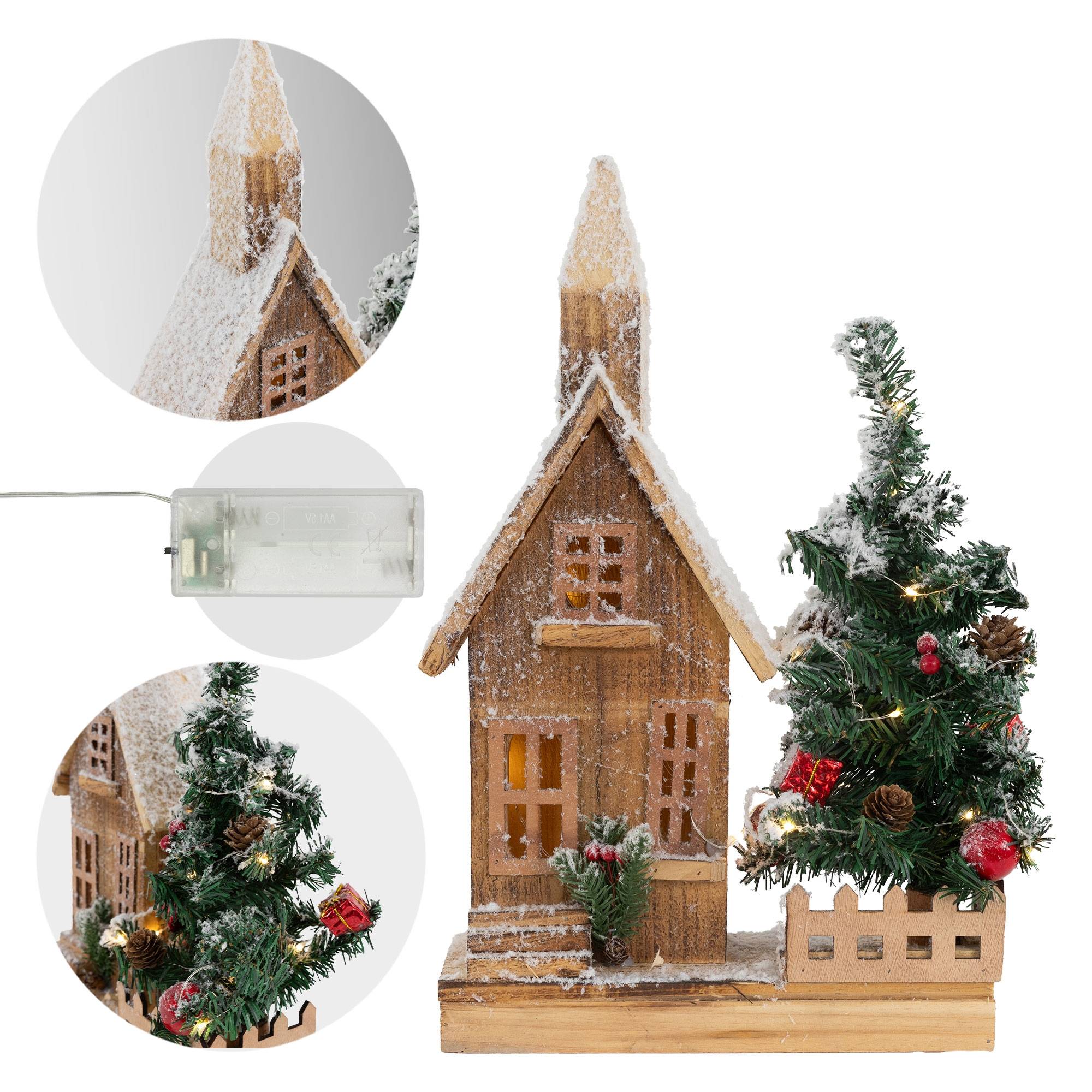 Ecd-Germany - Maison de Noël décoration hiver LED ornement en bois avec minuterie 27x11x44 cm - Imagen 5