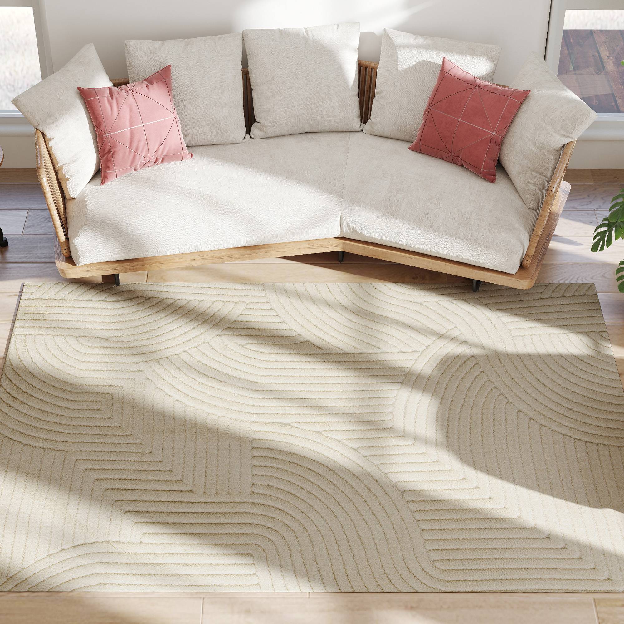 Sans Marque - Tapis salon 230x160 cm poils courts style moderne envers antidérapant tissé machine crème - Image 2
