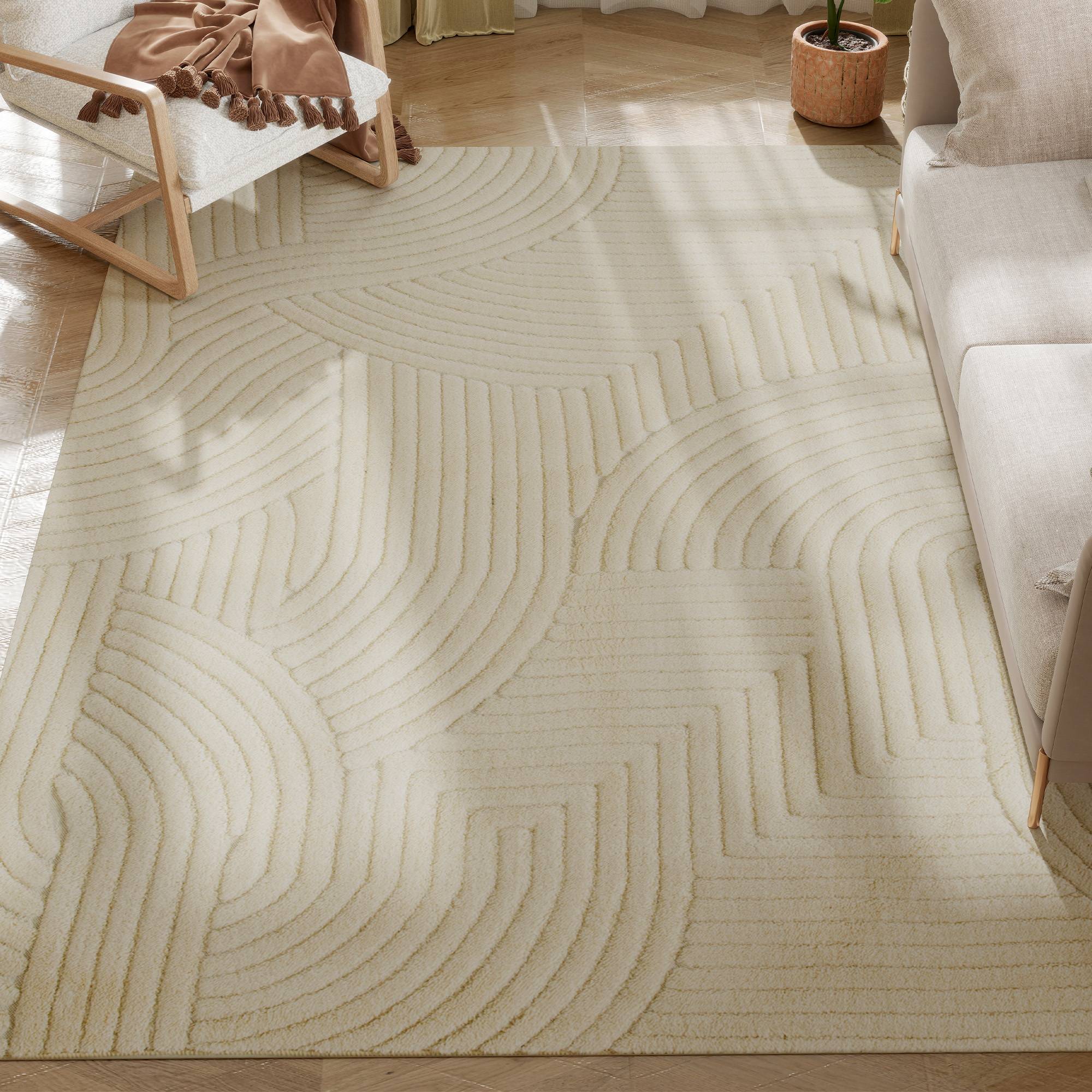 Sans Marque - Tapis salon 230x160 cm poils courts style moderne envers antidérapant tissé machine crème