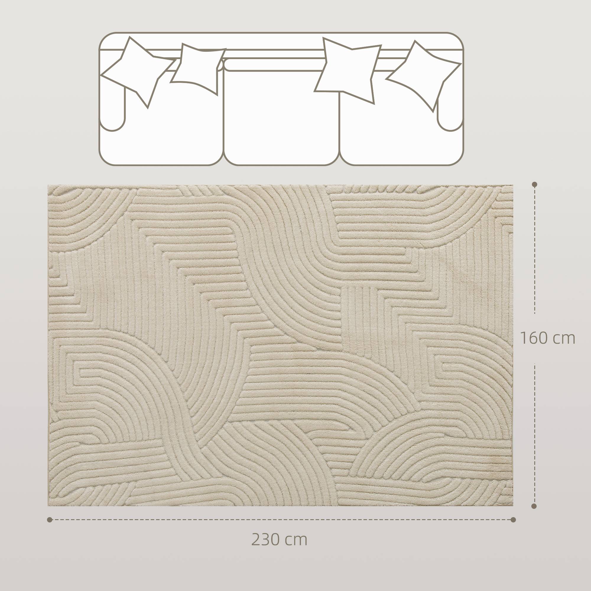 Sans Marque - Tapis salon 230x160 cm poils courts style moderne envers antidérapant tissé machine crème - Image 5