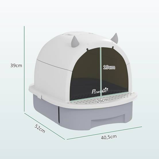 Toilettte pour chat avec couvercle Plastique Gris 52 x 40.5 x 39 cm - PANGIVO - Image 3