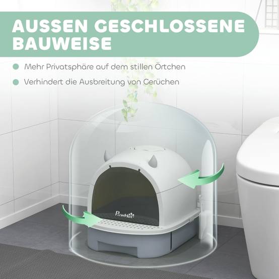 Toilettte pour chat avec couvercle Plastique Gris 52 x 40.5 x 39 cm - PANGIVO - Image 4
