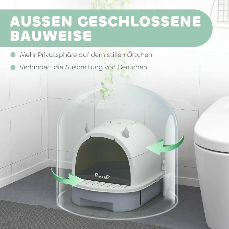 Toilettte pour chat avec couvercle Plastique Gris 52 x 40.5 x 39 cm - PANGIVO - Image 4