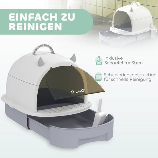 Toilettte pour chat avec couvercle Plastique Gris 52 x 40.5 x 39 cm - PANGIVO - Image 5