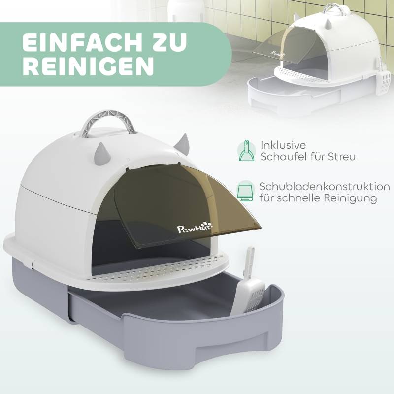 Toilettte pour chat avec couvercle Plastique Gris 52 x 40.5 x 39 cm - PANGIVO - Image 5