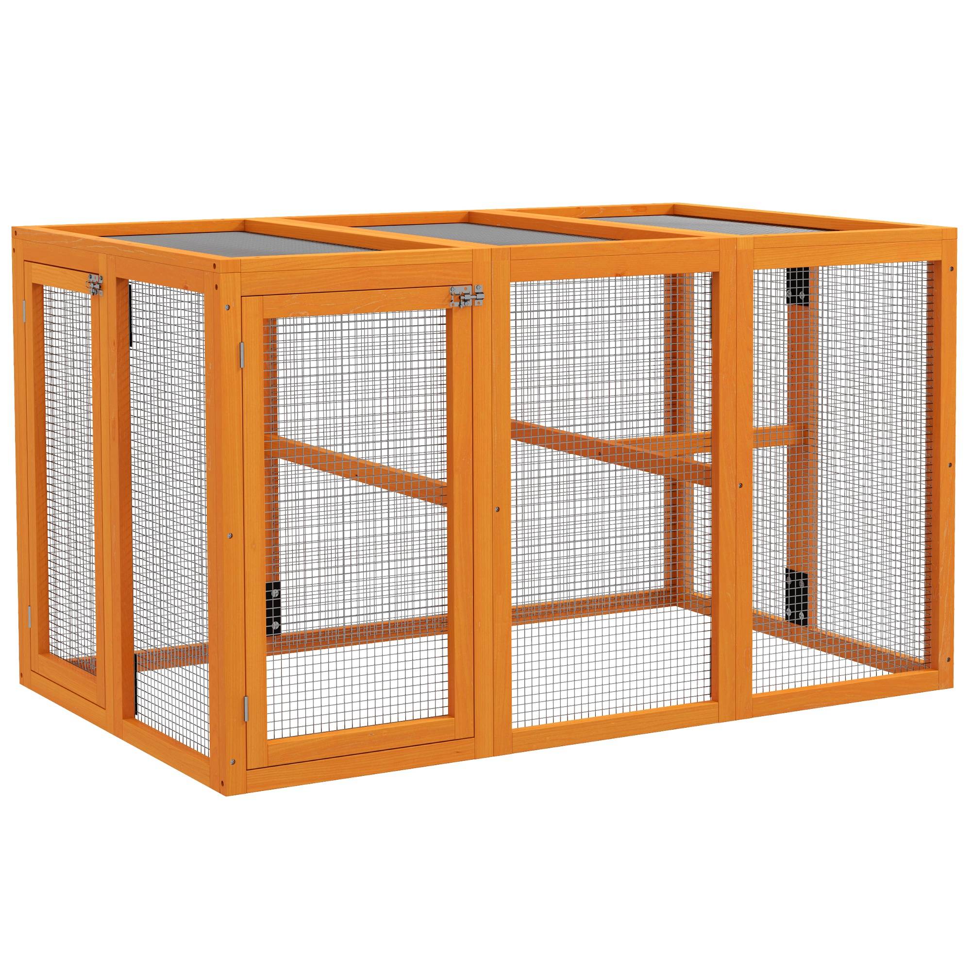 Sans Marque - Poulailler 1-3 poules, cadre bois, fil acier, extensible, perchoirs bois, Orange