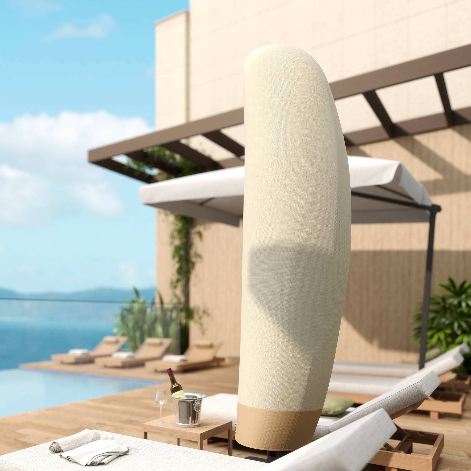 Housse de protection pour parasol déporté en tissu Oxford et PVC beige et café 56 x 56 x 220 cm - PANGIVO - Image 9