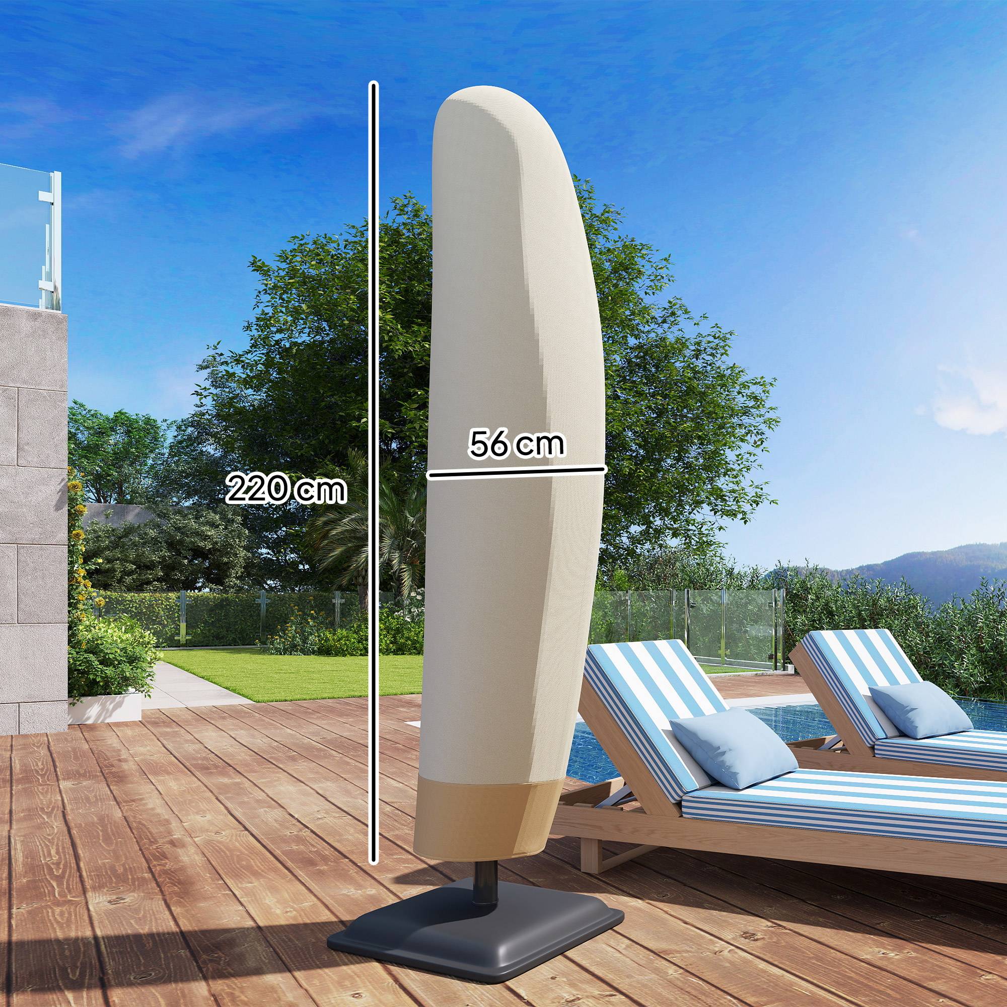 Housse de protection pour parasol déporté en tissu Oxford et PVC beige et café 56 x 56 x 220 cm - PANGIVO - Image 5