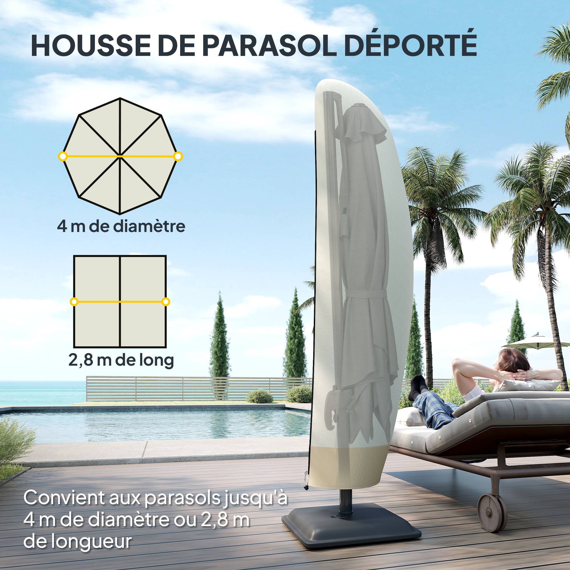 Housse de protection pour parasol déporté en tissu Oxford et PVC beige et café 56 x 56 x 220 cm - PANGIVO - Image 6