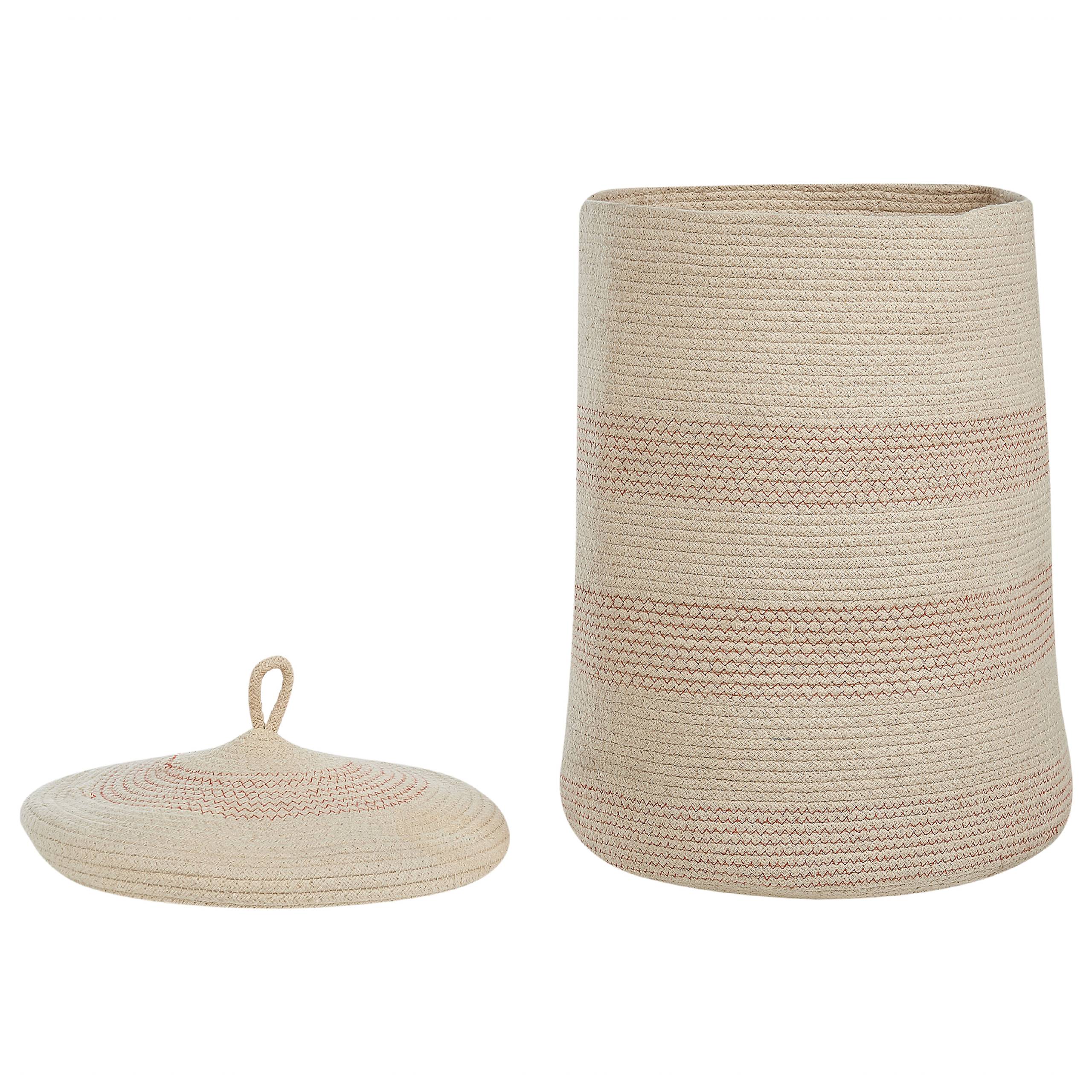 Beliani - Panier Beige Clair en Coton Rond 44 cm Corbeille à Linge Tressée Rangement pour Intérieur Minimaliste avec Couvercle Boîte - Imagen 4