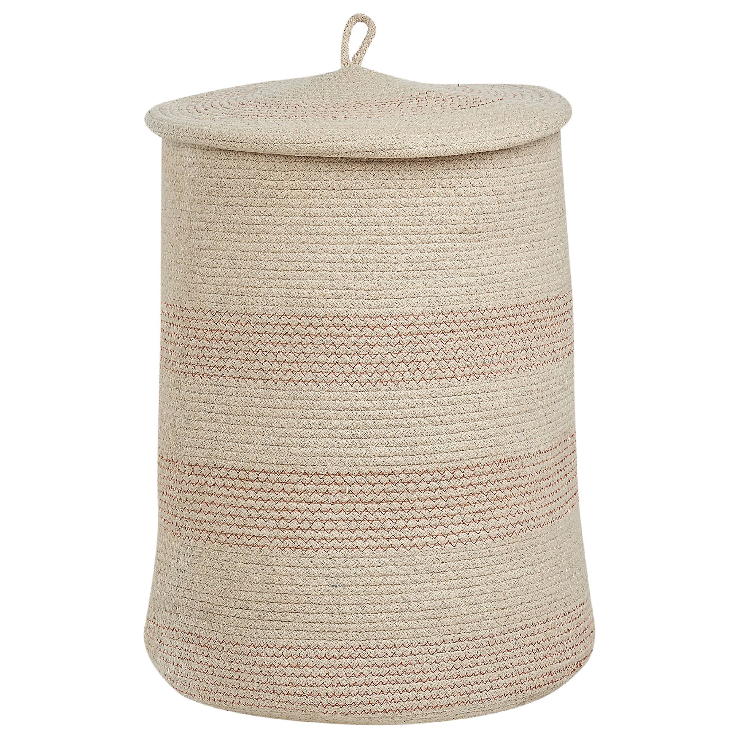 Beliani - Panier Beige Clair en Coton Rond 44 cm Corbeille à Linge Tressée Rangement pour Intérieur Minimaliste avec Couvercle Boîte - Imagen 1