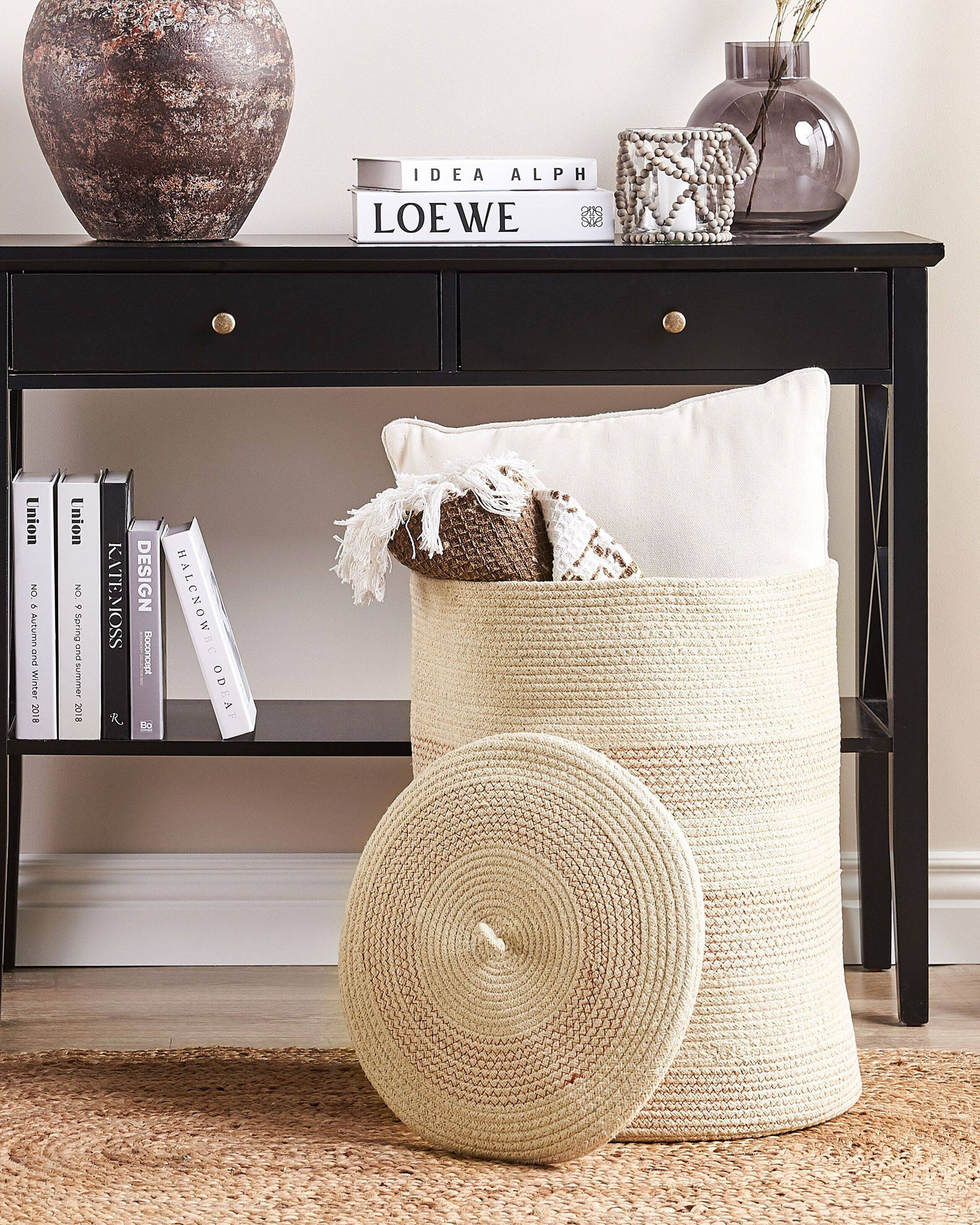 Beliani - Panier Beige Clair en Coton Rond 44 cm Corbeille à Linge Tressée Rangement pour Intérieur Minimaliste avec Couvercle Boîte - Imagen 2