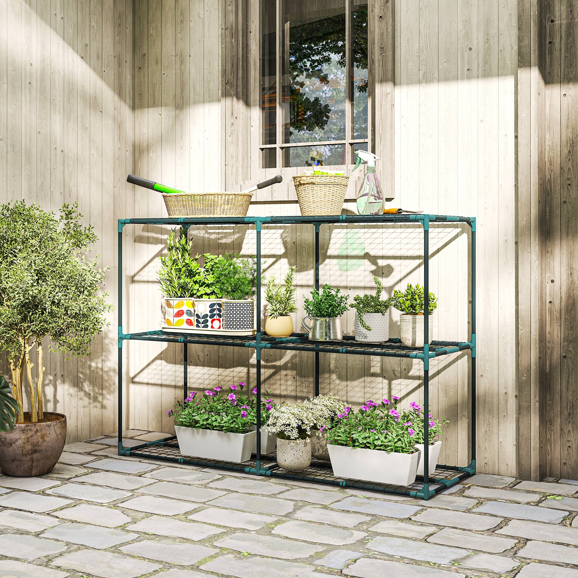 Étagère à plantes à 3 niveaux, en acier, pour l'intérieur et l'extérieur, 143 x 48 x 100 cm, verte - Image 3