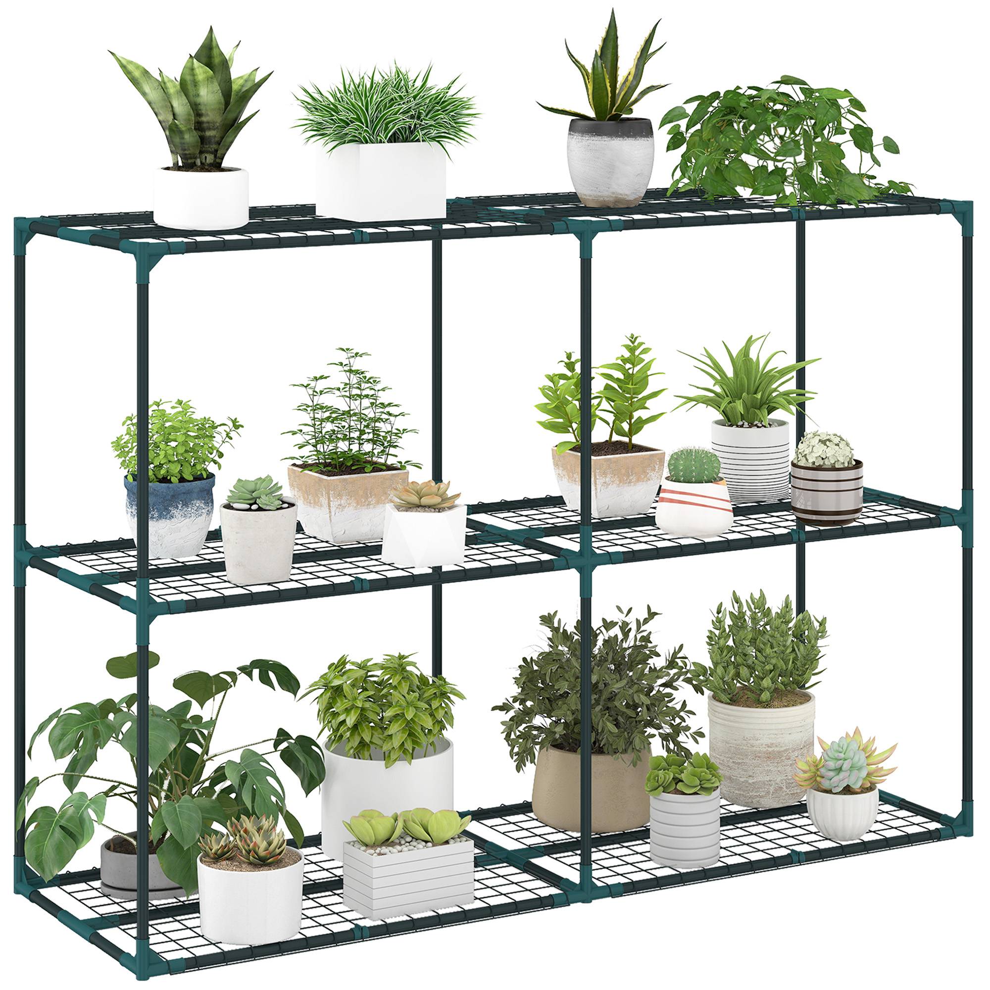 Étagère à plantes à 3 niveaux, en acier, pour l'intérieur et l'extérieur, 143 x 48 x 100 cm, verte - Image 1
