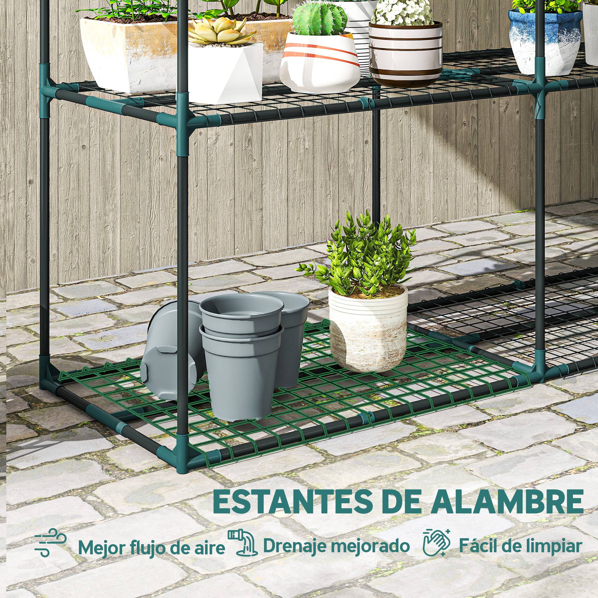 Étagère à plantes à 3 niveaux, en acier, pour l'intérieur et l'extérieur, 143 x 48 x 100 cm, verte - Image 7