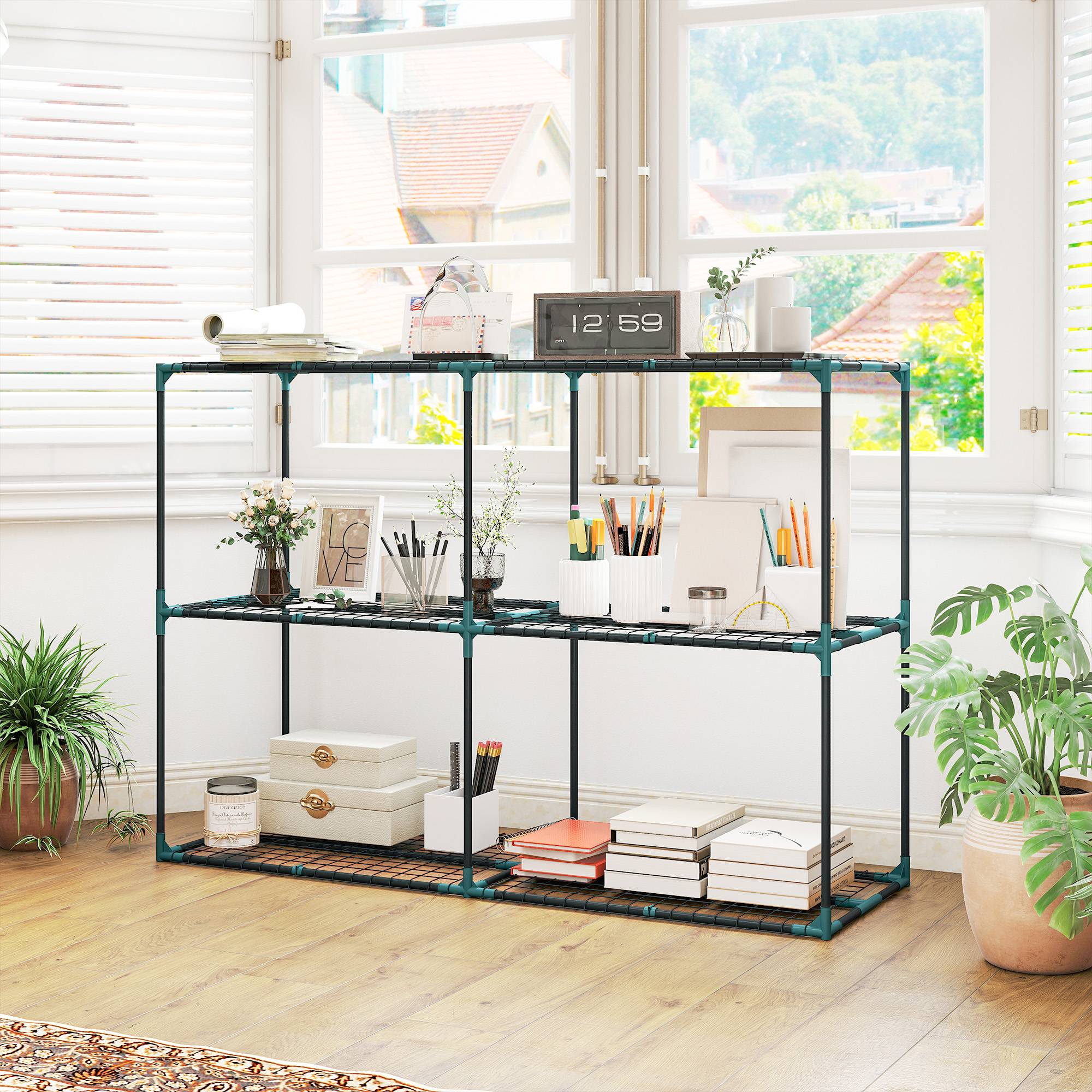 Étagère à plantes à 3 niveaux, en acier, pour l'intérieur et l'extérieur, 143 x 48 x 100 cm, verte - Image 10