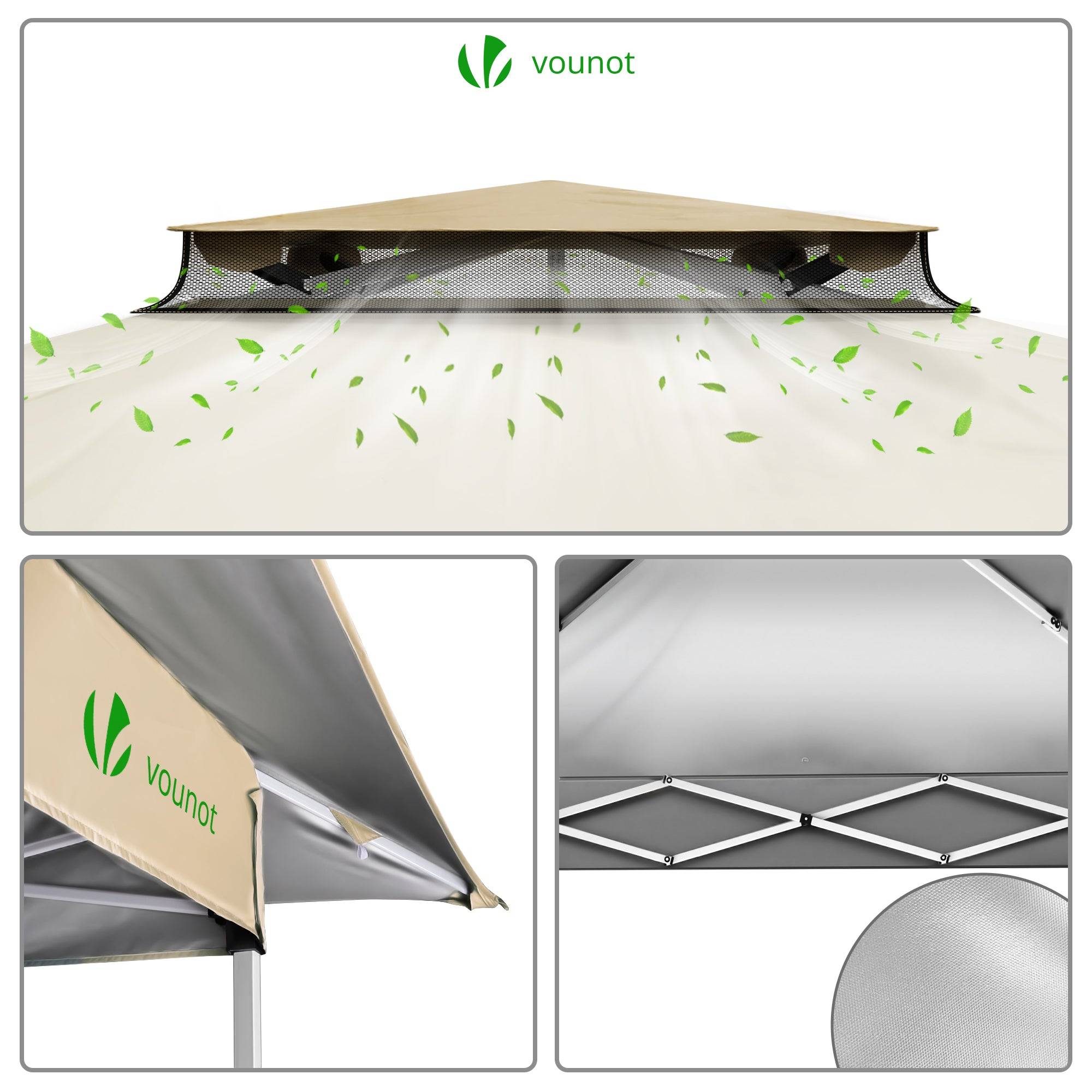 VOUNOT® Tonnelle de jardin 3,6x3,6m pliable avec moustiquaire installation facile POP UP beige - Image 6