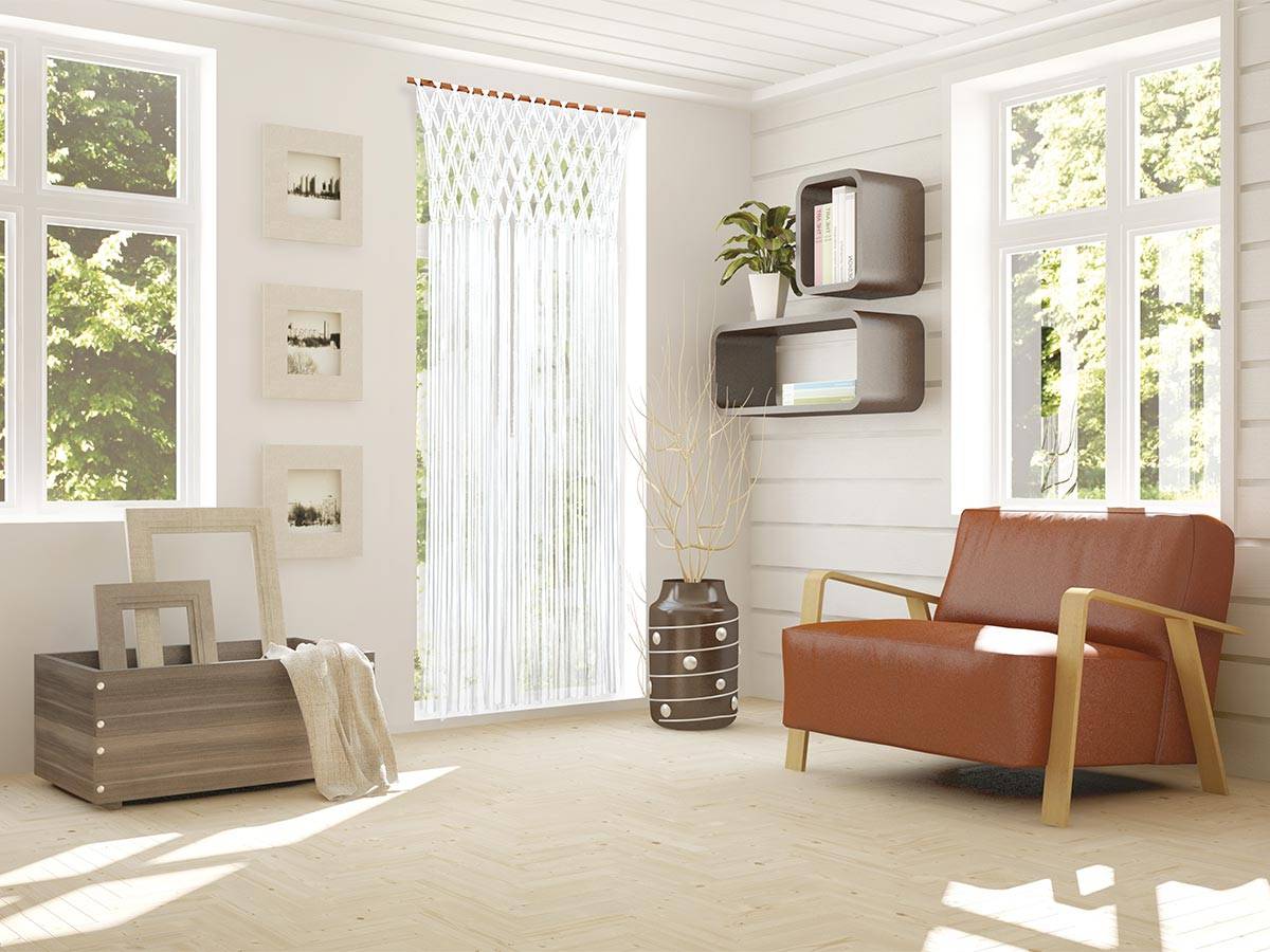 Morel - Rideau de porte Tressage macramé en jersey de coton - coloris blanc - 90 x 200 cm - Morel - Imagen 3