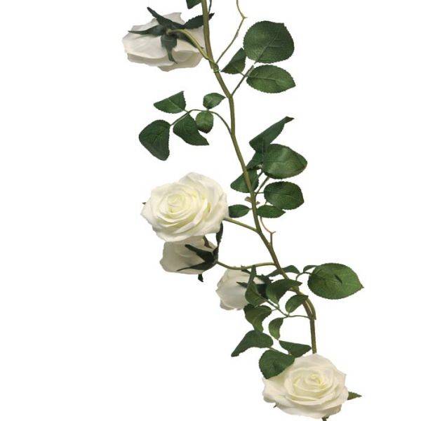 Artificielles - Guirlande de roses factice L145cm avec 7 superbes roses Blanc neige - couleur: Blanc neige