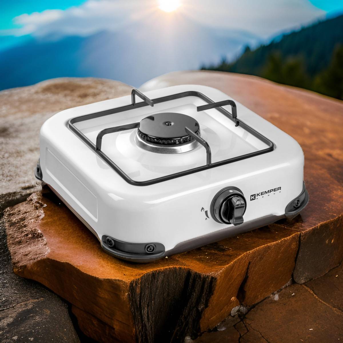 Réchaud gaz de camping 1 feu 1300W Blanc Grille amovible 4 Pieds KEMPER - Imagen 5