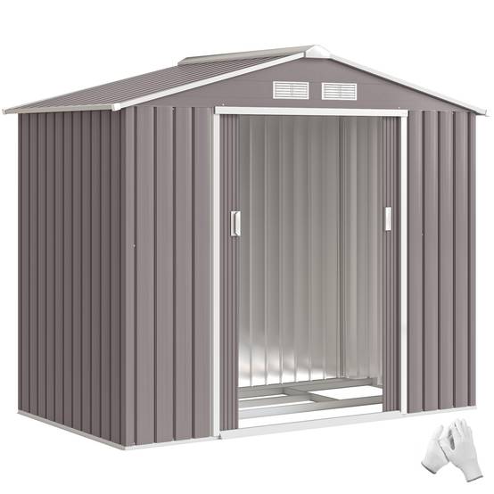 Abri de jardin 213 x 130 x 185 cm, abri de rangement extérieur en métal gris - Image 1