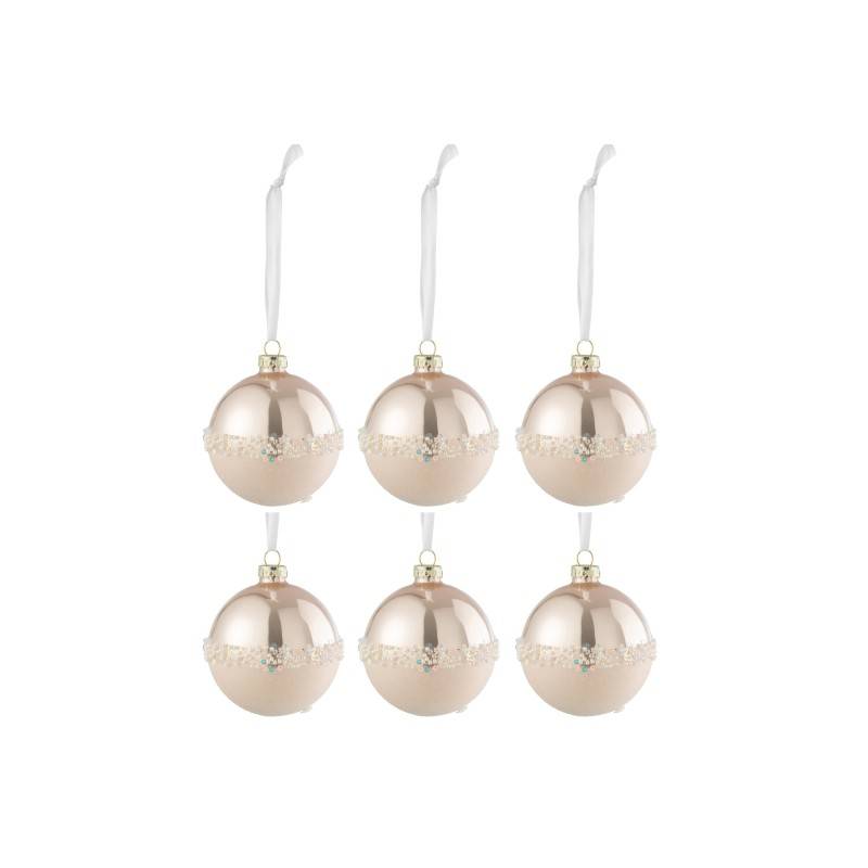 Boite de 6 boules de Noël en verre rose 8.5x8.5x10 cm - J-Line - Image 1