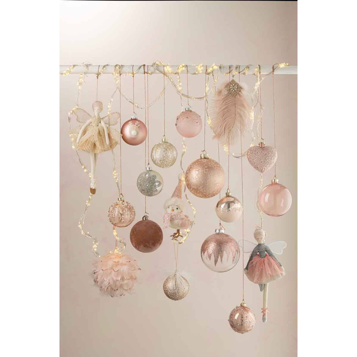 Boite de 6 boules de Noël en verre rose 8.5x8.5x10 cm - J-Line - Image 2