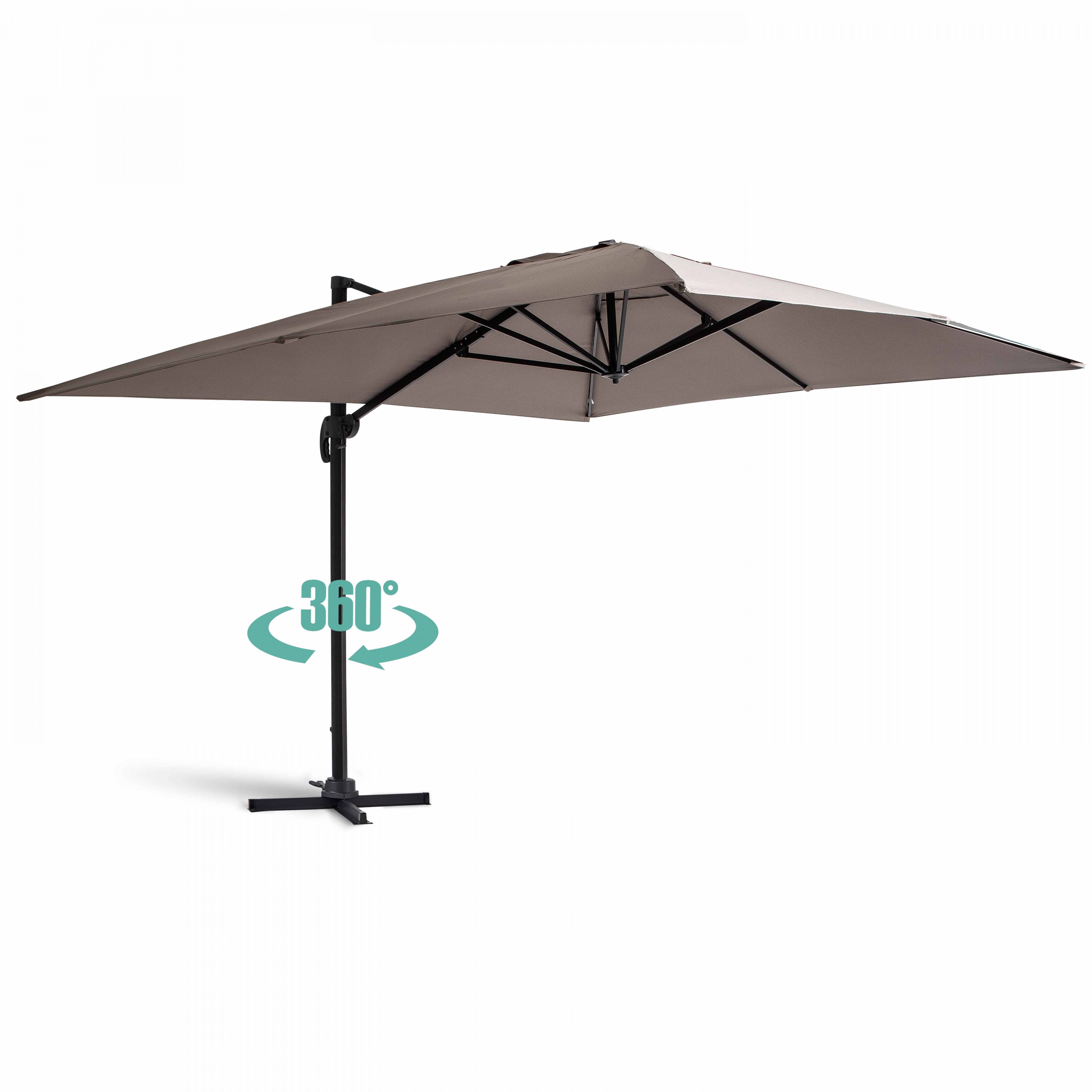 Oviala - Parasol déporté 4x3 m 360° inclinable + 4 dalles à lester taupe Caserta - Oviala - Imagen 3