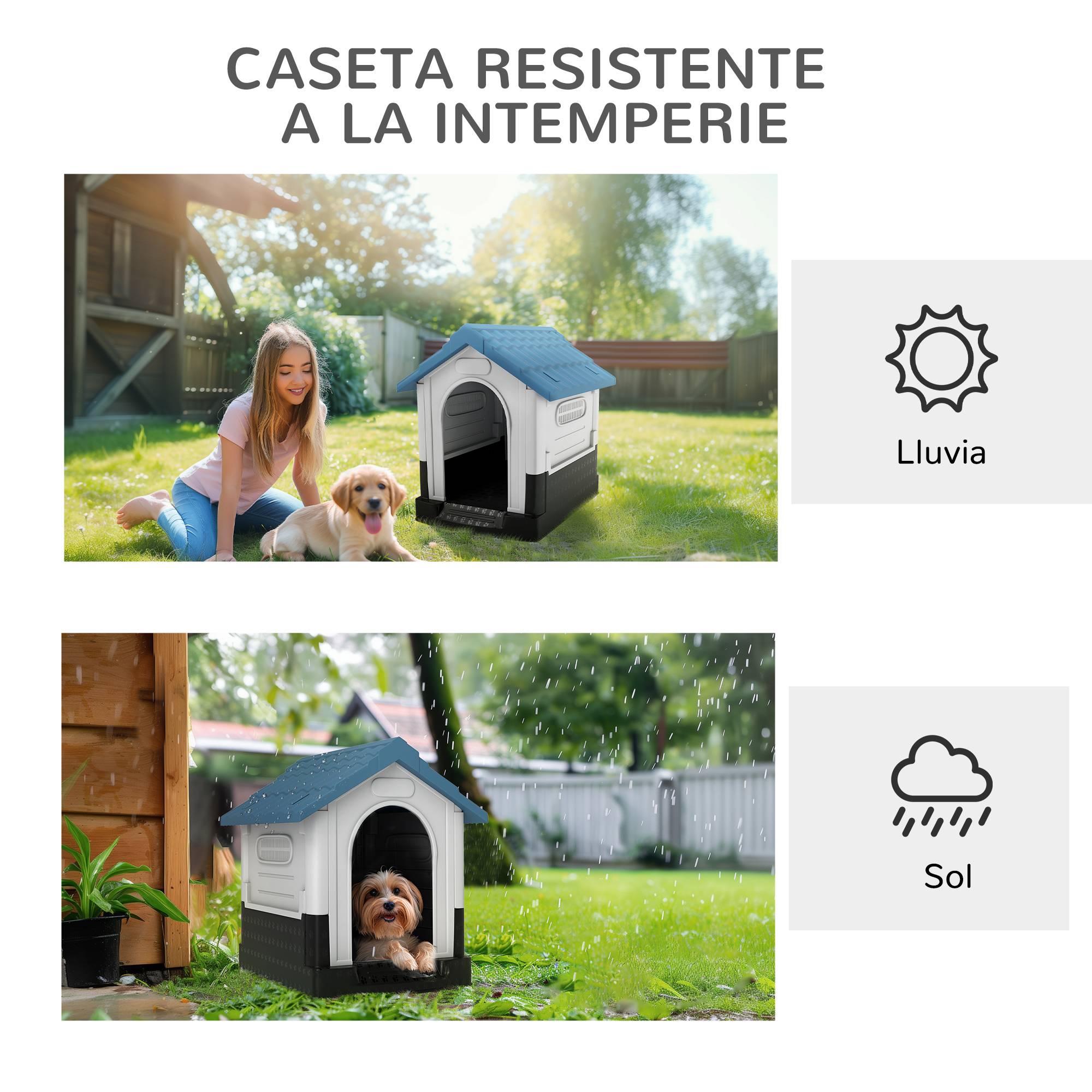 Niche mini extérieure en plastique, 3 fenêtres, base surélevée, toit incliné, 64,5x57x66 cm, bleu - Image 8