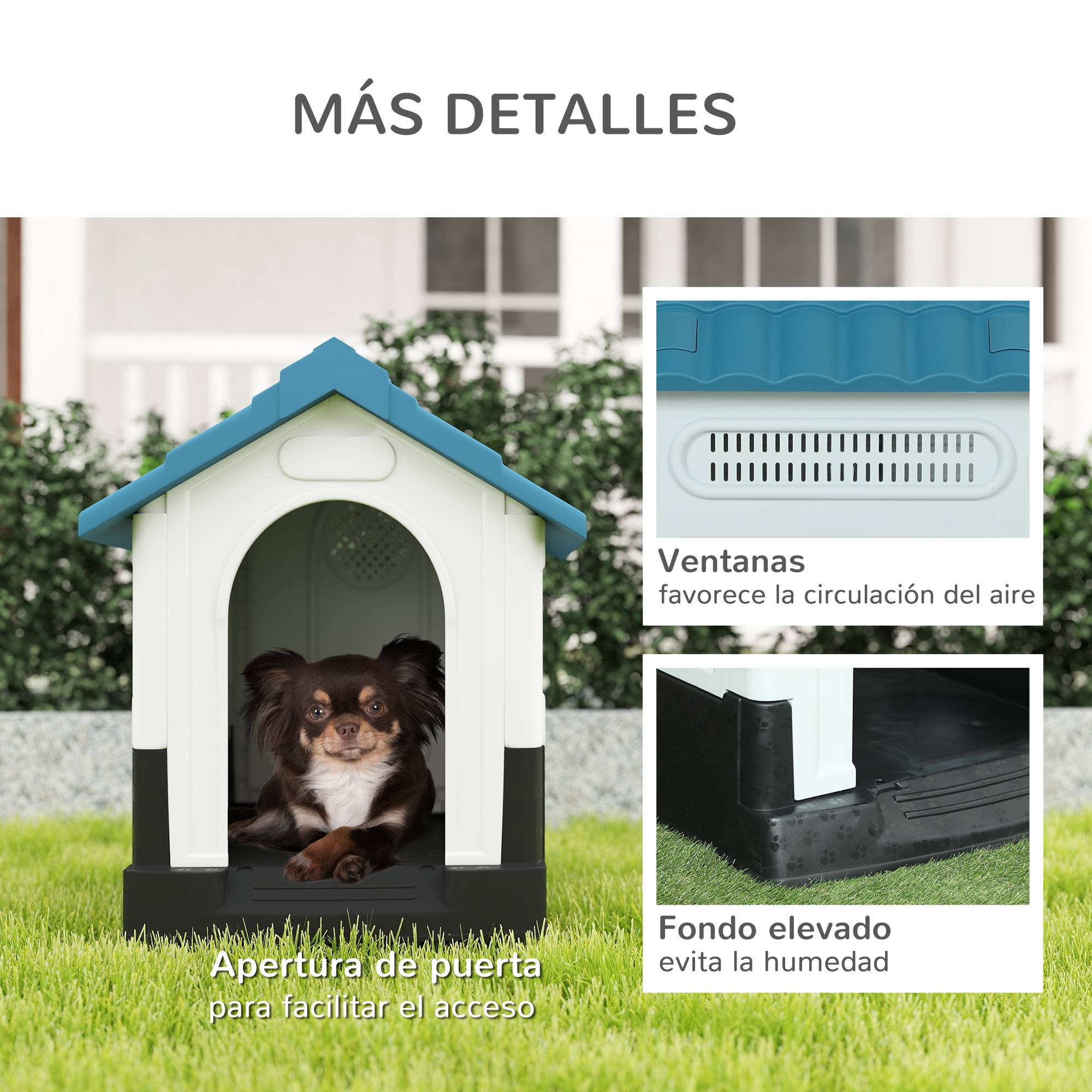Niche mini extérieure en plastique, 3 fenêtres, base surélevée, toit incliné, 64,5x57x66 cm, bleu - Image 9