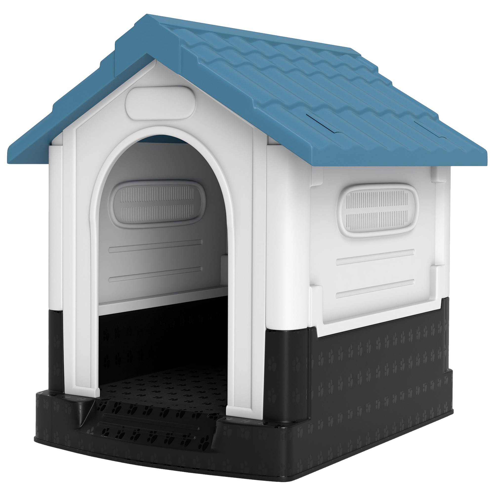 Niche mini extérieure en plastique, 3 fenêtres, base surélevée, toit incliné, 64,5x57x66 cm, bleu - Image 2