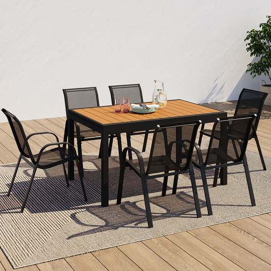 Salon de jardin POLY table extensible 135-270 CM et 12 chaises bois et noir - Image 6