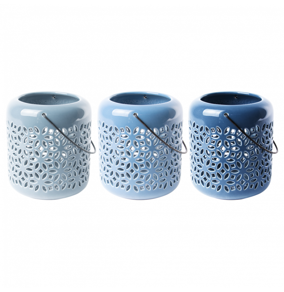 Esschert Design - Lanterne bleu lot de 3 - Décoration céramique 13,5 cm - Imagen 7